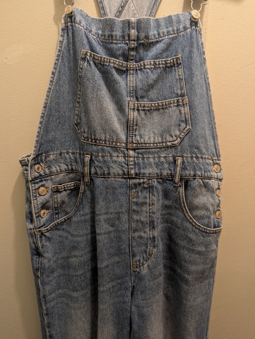 Free People We The Free Ziggy Distressed Ripped Knees Denim Overalls- M - Picture 8 of 16